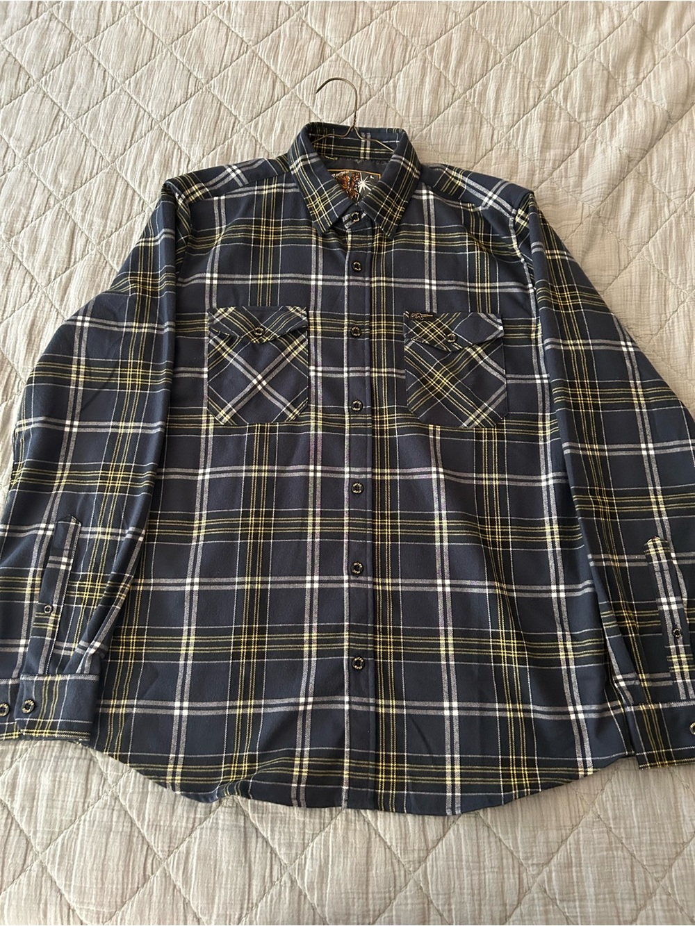 Men's Retro Rifle the Killdozer Navy Plaid Button-Down Shirt with Yellow Accents